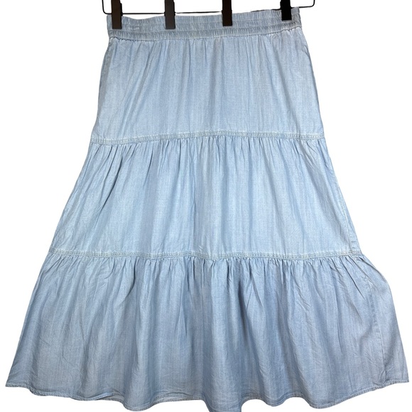 Sigrid Olsen Dresses & Skirts - Sigrid Olsen Light Blue Denim Tiered Midi Skirt Large